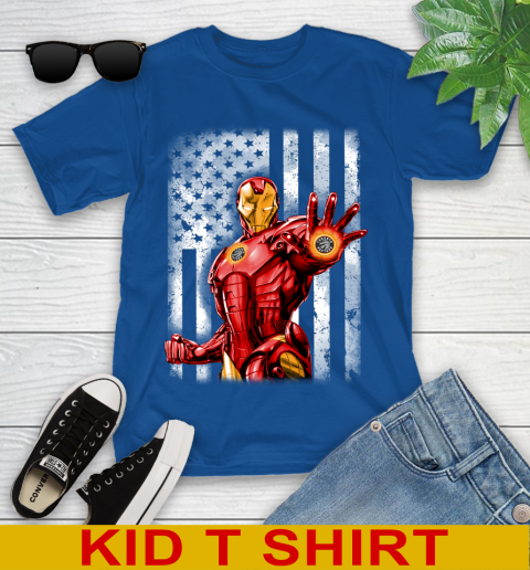 Toronto Raptors NBA Basketball Iron Man Avengers American Flag Shirt Youth T-Shirt 10