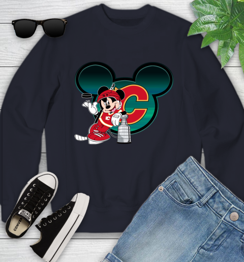 NHL Calgary Flames Stanley Cup Mickey Mouse Disney Hockey T Shirt Youth Sweatshirt 3