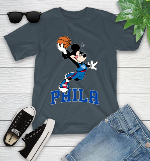 NBA Basketball Philadelphia 76ers Cheerful Mickey Mouse Shirt Youth T-Shirt 8