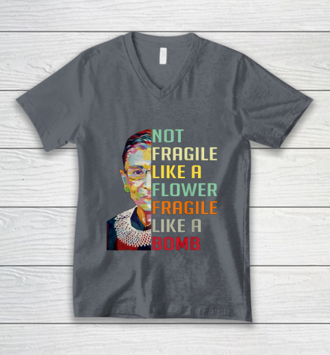 Notorious RBG Shirt Women Not Fragile Like A Flower Fragile Like A Bomb Ruth Bader Ginsburg V-Neck T-Shirt 4
