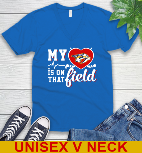 NHL My Heart Is On That Field Hockey Sports Nashville Predators V-Neck T-Shirt 5