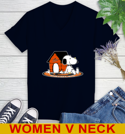 MLB Baseball Baltimore Orioles Snoopy The Peanuts Movie Shirt Women's V-Neck T-Shirt 3