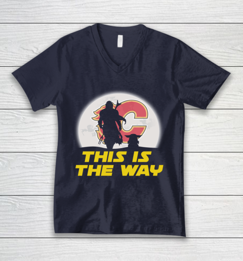 Calgary Flames NHL Ice Hockey Star Wars Yoda And Mandalorian This Is The Way V-Neck T-Shirt 2