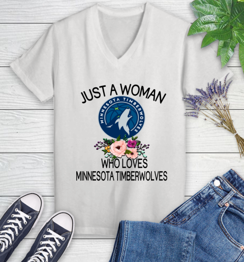 NBA Just A Woman Who Loves Minnesota Timberwolves Basketball Sports Women's V-Neck T-Shirt