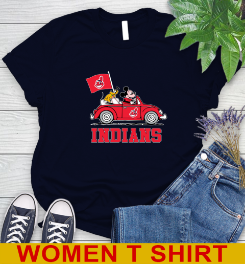 MLB Baseball Cleveland Indians Pluto Mickey Driving Disney Shirt Women's T-Shirt 3