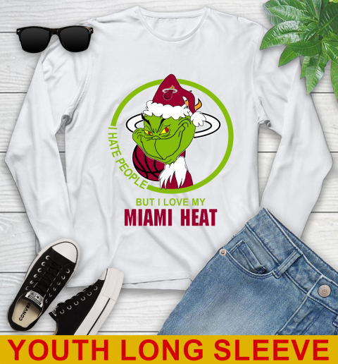Miami Heat NBA Christmas Grinch I Hate People But I Love My Favorite Basketball Team Youth Long Sleeve