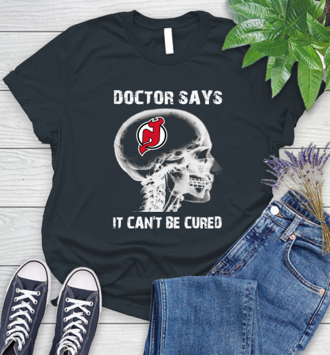 NHL New Jersey Devils Hockey Skull It Can't Be Cured Shirt Women's T-Shirt 6