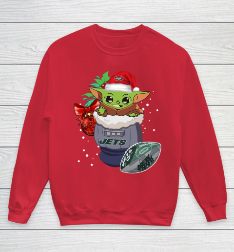 New York Jets Christmas Baby Yoda Star Wars Funny Happy NFL Youth Sweatshirt 9