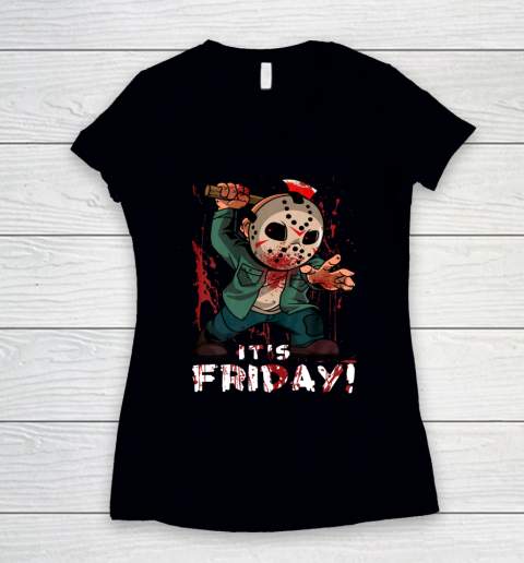 Friday 13th Jason Funny Halloween Horror Graphic Horror Movie Women's V-Neck T-Shirt