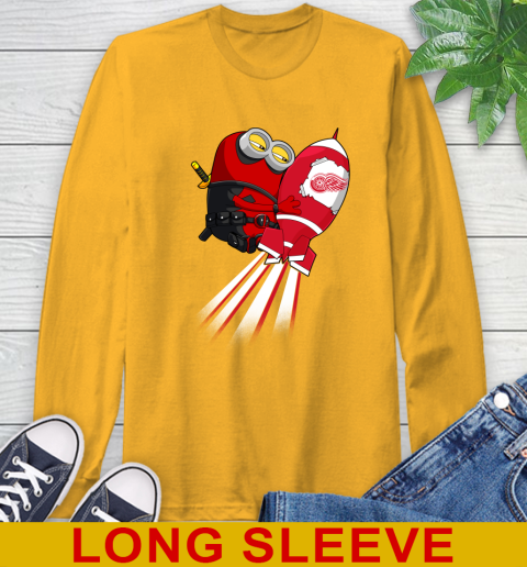 NHL Hockey Detroit Red Wings Deadpool Minion Marvel Shirt Long Sleeve T-Shirt 2