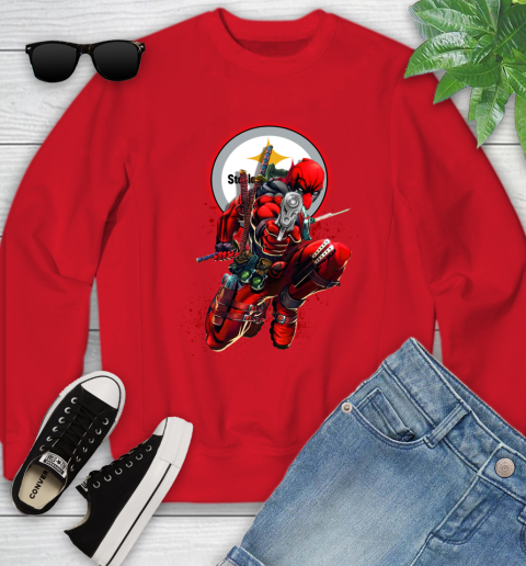 NFL Deadpool Marvel Comics Sports Football Pittsburgh Steelers Youth Sweatshirt 9