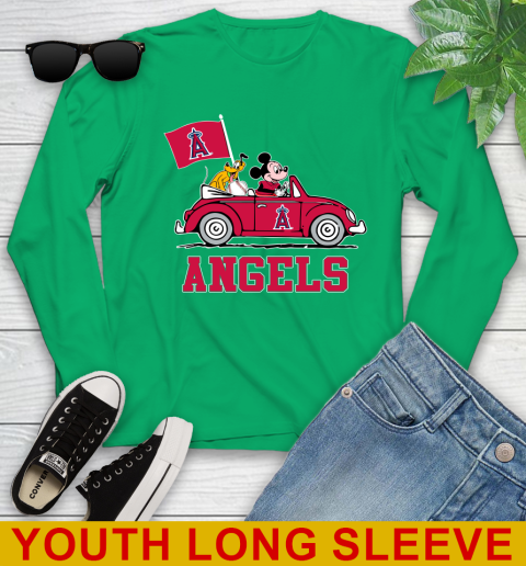 MLB Baseball Los Angeles Angels Pluto Mickey Driving Disney Shirt Youth Long Sleeve 7