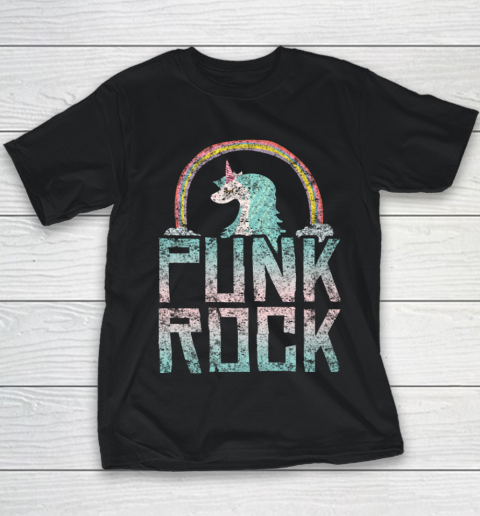 Punk Rock Music Band Unicorn Rainbow Distressed Youth T-Shirt