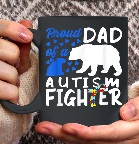 Proud Dad Of A Autism Fighter Awareness Puzzle Piece Ribbon Ceramic Mug 11oz