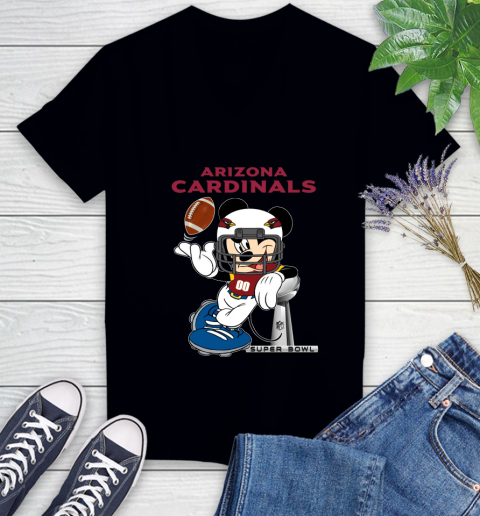 NFL Arizona Cardinals Mickey Mouse Disney Super Bowl Football T Shirt Women's V-Neck T-Shirt 2
