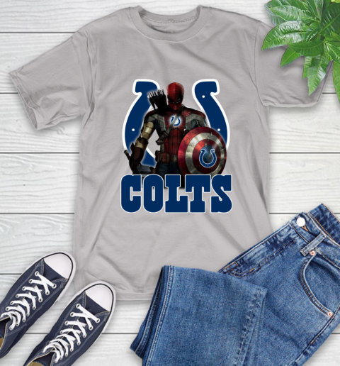 NFL Captain America Thor Spider Man Hawkeye Avengers Endgame Football Indianapolis Colts T-Shirt 12