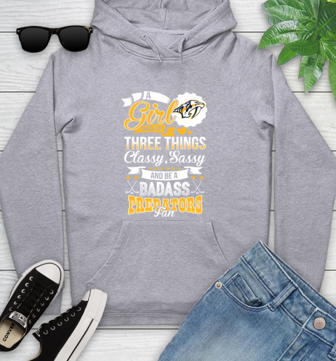 Nashville Predators NHL Hockey A Girl Should Be Three Things Classy Sassy And A Be Badass Fan Youth Hoodie 6