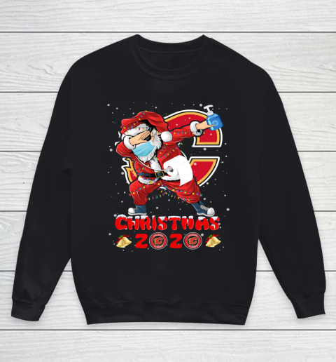 Calgary Flames Funny Santa Claus Dabbing Christmas 2020 NHL Youth Sweatshirt