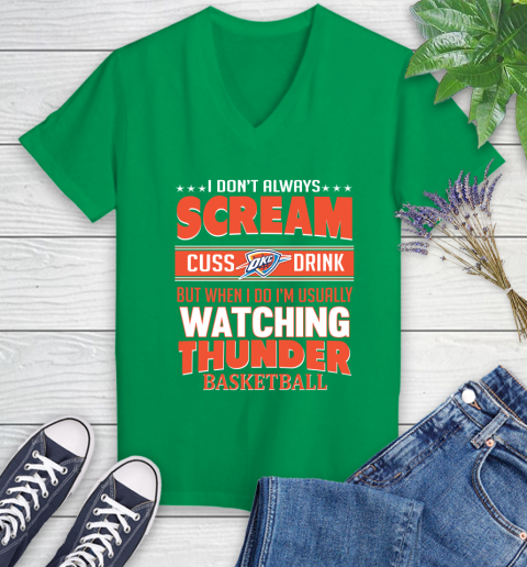 Oklahoma City Thunder NBA Basketball I Scream Cuss Drink When I'm Watching My Team Women's V-Neck T-Shirt 5