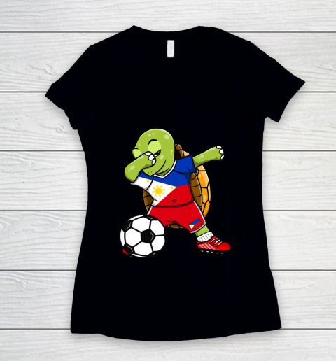 Dabbing Turtle The Philippines Soccer Fans Jersey Football Women's V-Neck T-Shirt