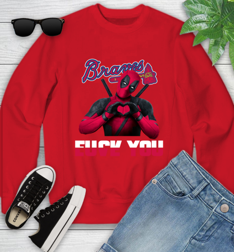 MLB Atlanta Braves Deadpool Love You Fuck You Baseball Sports Youth Sweatshirt 8