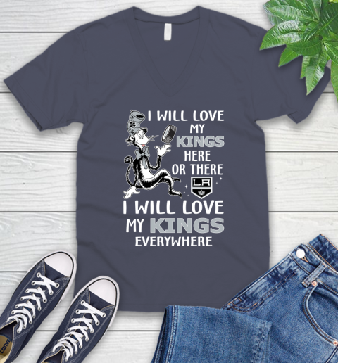 NHL Hockey Los Angeles Kings I Will Love My Kings Everywhere Dr Seuss Shirt V-Neck T-Shirt 7