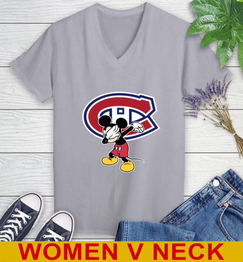 Montreal Canadiens NHL Hockey Dabbing Mickey Disney Sports Women's V-Neck T-Shirt 5