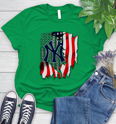 New York Yankees MLB Baseball American Flag Women's T-Shirt 9