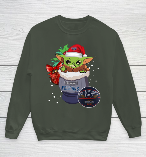 New Orleans Pelicans Christmas Baby Yoda Star Wars Funny Happy NBA Youth Sweatshirt 10