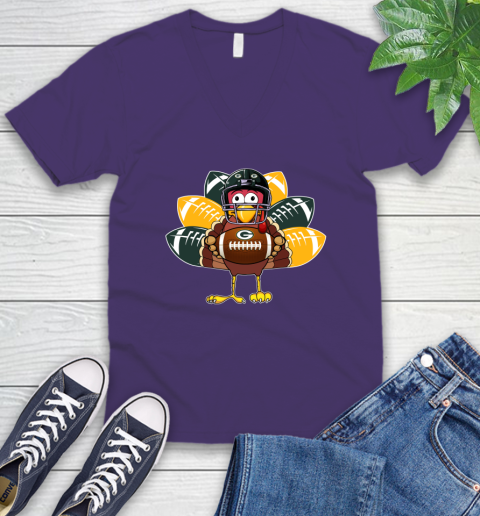 Green Bay Packers Turkey Thanksgiving Day V-Neck T-Shirt 10