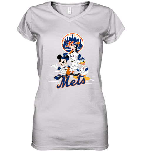 New York Mets Mickey Donald And Goofy Baseball Women's V-Neck T-Shirt