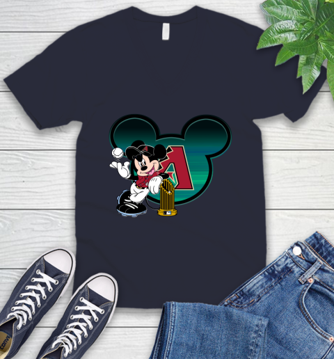 MLB Arizona Diamondbacks The Commissioner's Trophy Mickey Mouse Disney V-Neck T-Shirt 3