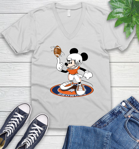 NFL Football Denver Broncos Cheerful Mickey Disney Shirt V-Neck T-Shirt 2