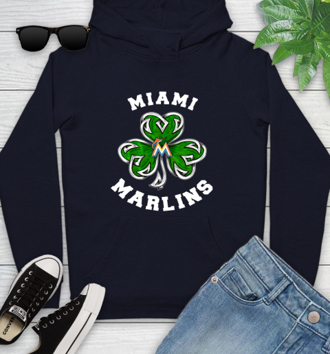 MLB Miami Marlins Three Leaf Clover St Patrick's Day Baseball Sports Youth Hoodie 3
