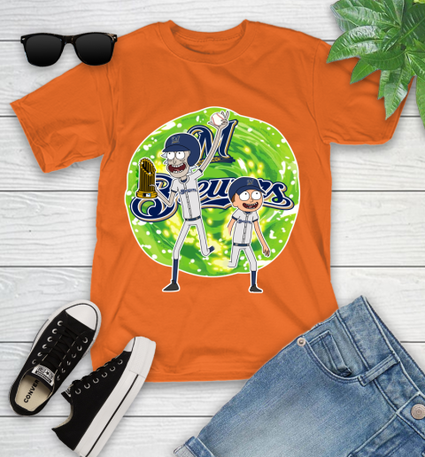 MLB Milwaukee Brewers Rick And Morty Commissioner's Trophy Baseball Sports Youth T-Shirt 7