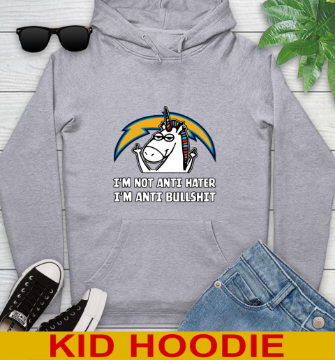 Los Angeles Chargers NFL Football Unicorn I'm Not Anti Hater I'm Anti Bullshit Youth Hoodie 6