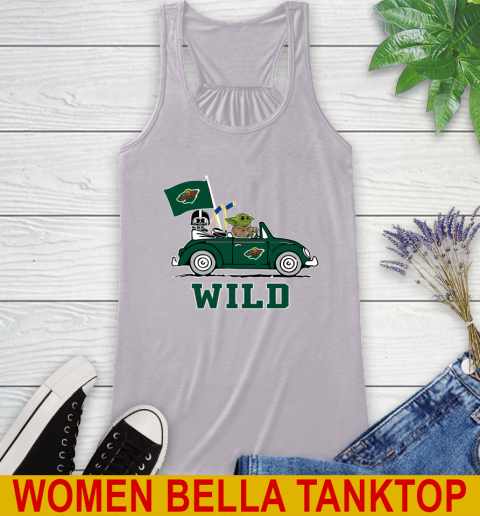 NHL Hockey Minnesota Wild Darth Vader Baby Yoda Driving Star Wars Shirt Racerback Tank 5