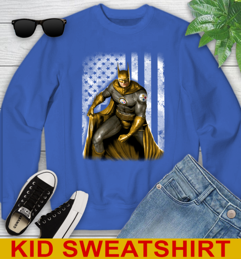 Pittsburgh Steelers NFL Football Batman DC American Flag Shirt Youth Sweatshirt 6