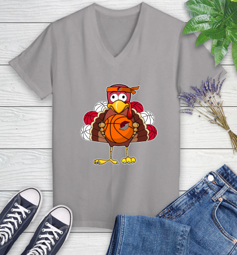 Portland Trail Blazers Turkey thanksgiving day Women's V-Neck T-Shirt 4