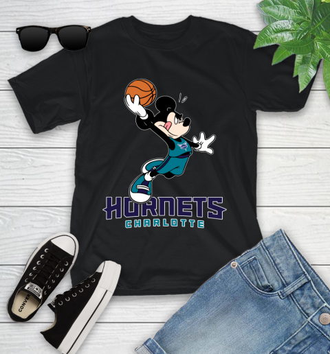 NBA Basketball Charlotte Hornets Cheerful Mickey Mouse Shirt Youth T-Shirt