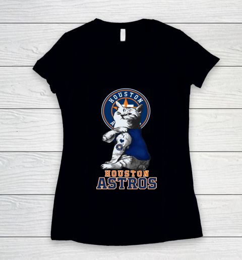 MLB Baseball My Cat Loves Houston Astros Women's V-Neck T-Shirt