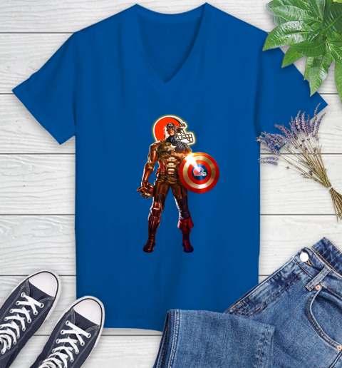 NFL Captain America Marvel Avengers Endgame Football Sports Cleveland Browns Women's V-Neck T-Shirt 10