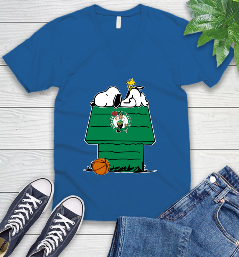 Boston Celtics NBA Basketball Snoopy Woodstock The Peanuts Movie V-Neck T-Shirt 6