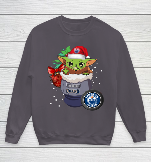 Edmonton Oilers Christmas Baby Yoda Star Wars Funny Happy NHL Youth Sweatshirt 6