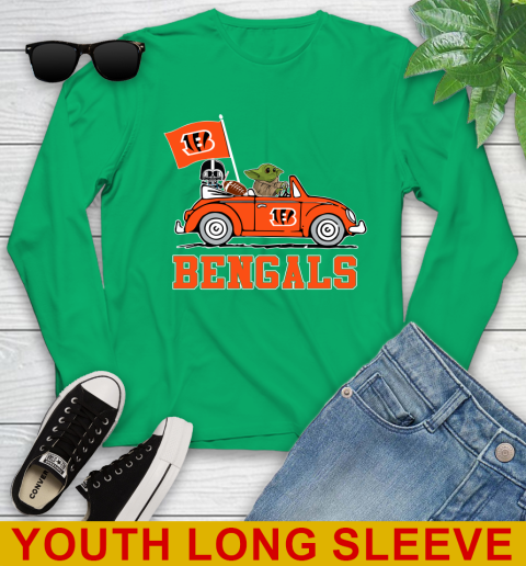 NFL Football Cincinnati Bengals Darth Vader Baby Yoda Driving Star Wars Shirt Youth Long Sleeve 7
