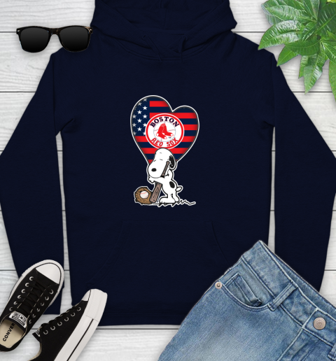 Boston Red Sox MLB Baseball The Peanuts Movie Adorable Snoopy Youth Hoodie 4