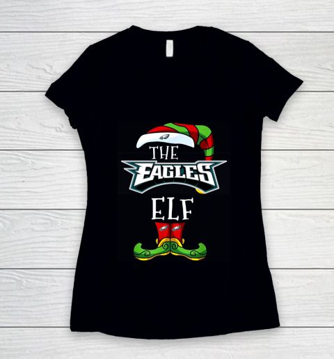 Philadelphia Eagles Christmas ELF Funny NFL Women's V-Neck T-Shirt