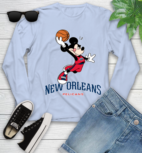 NBA Basketball New Orleans Pelicans Cheerful Mickey Mouse Shirt Youth Long Sleeve 9