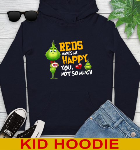 MLB Cincinnati Reds Makes Me Happy You Not So Much Grinch Baseball Sports Youth Hoodie 3