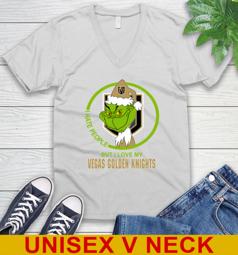 Vegas Golden Knights NHL Christmas Grinch I Hate People But I Love My Favorite Hockey Team V-Neck T-Shirt